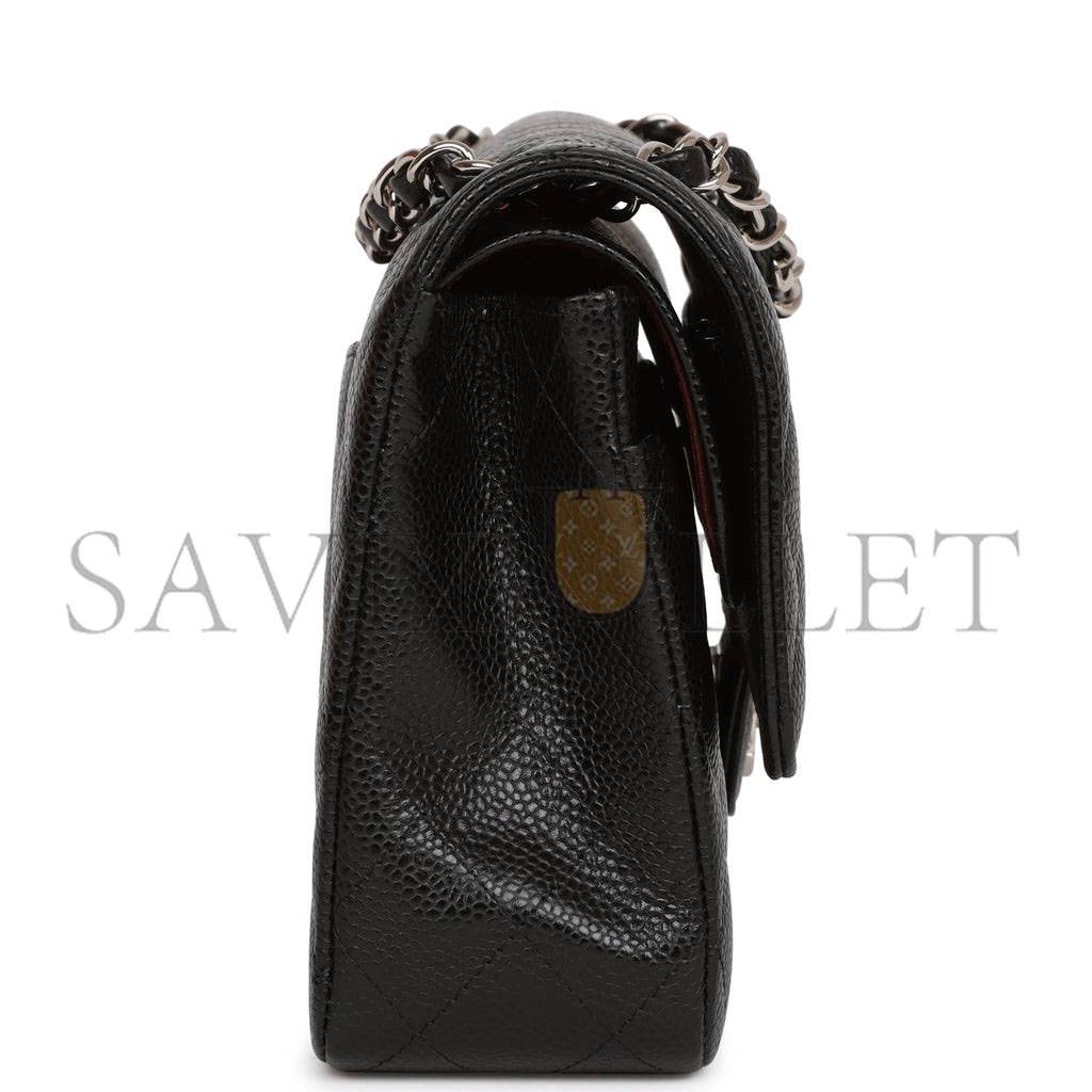CHANEL MEDIUM CLASSIC DOUBLE FLAP BAG BLACK QUILTED CAVIAR SILVER HARDWARE (25*15*7cm) CHANEL MEDIUM CLASSIC DOUBLE FLAP BAG BLACK QUILTED CAVIAR SILVER HARDWARE (25*15*7cm)