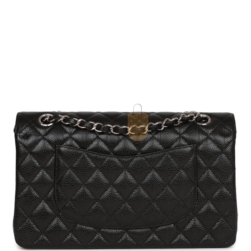 CHANEL MEDIUM CLASSIC DOUBLE FLAP BAG BLACK QUILTED CAVIAR SILVER HARDWARE (25*15*7cm) CHANEL MEDIUM CLASSIC DOUBLE FLAP BAG BLACK QUILTED CAVIAR SILVER HARDWARE (25*15*7cm)