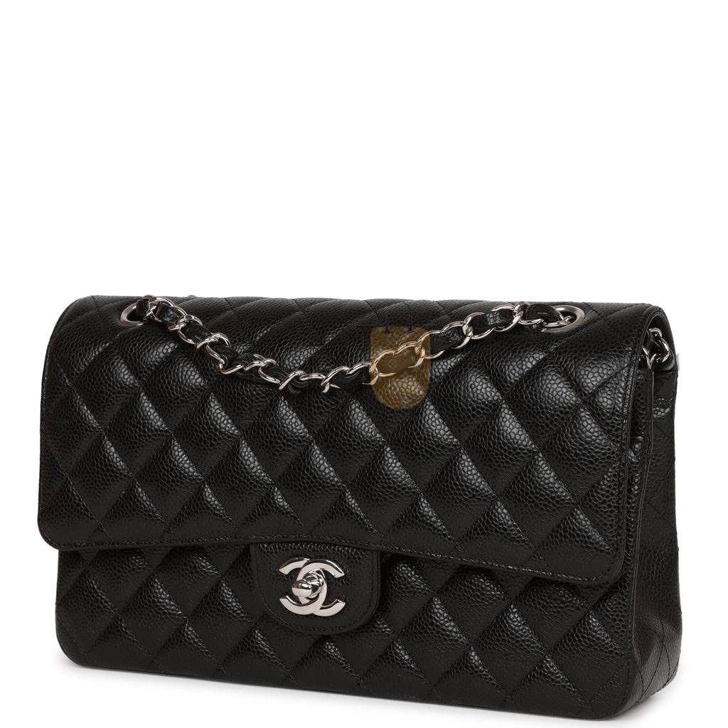 CHANEL MEDIUM CLASSIC DOUBLE FLAP BAG BLACK QUILTED CAVIAR SILVER HARDWARE (25*15*7cm) CHANEL MEDIUM CLASSIC DOUBLE FLAP BAG BLACK QUILTED CAVIAR SILVER HARDWARE (25*15*7cm)