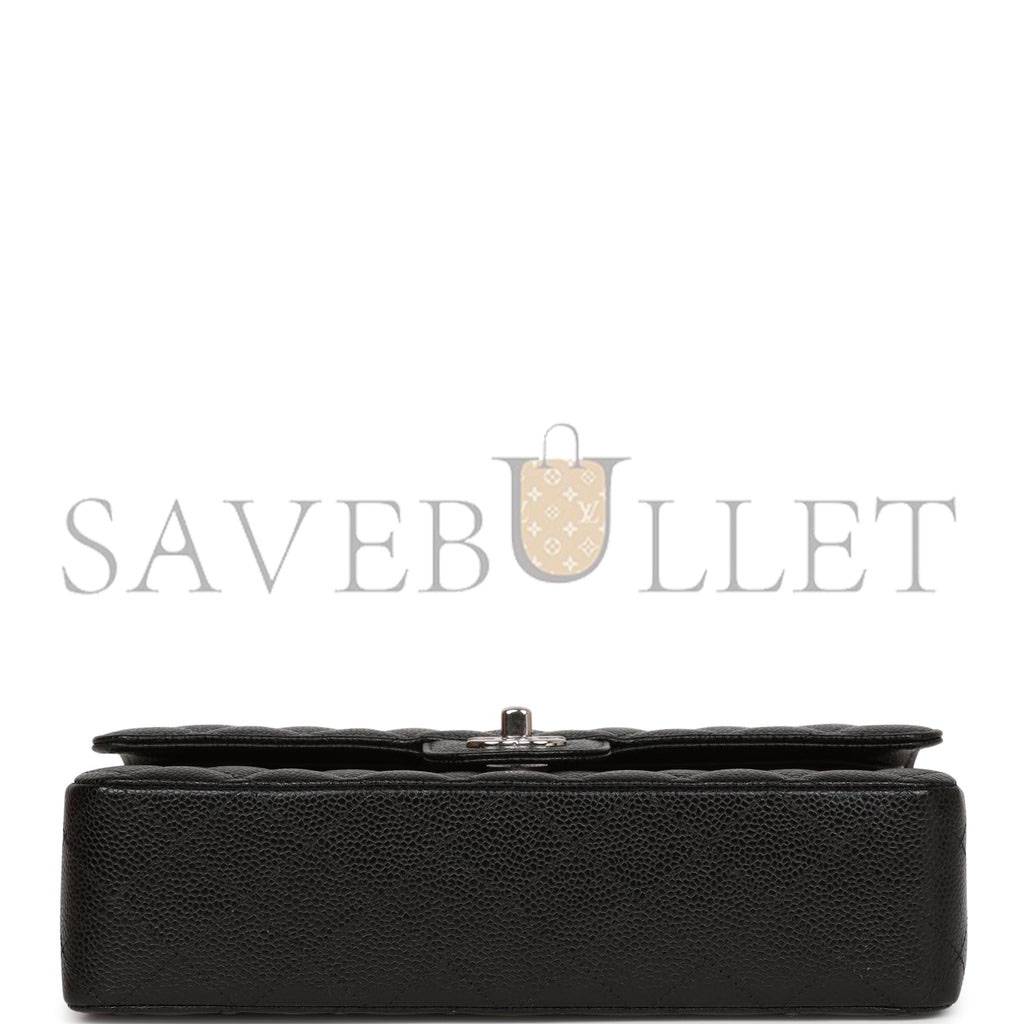 CHANEL MEDIUM CLASSIC DOUBLE FLAP BAG BLACK QUILTED CAVIAR SILVER HARDWARE (25*15*7cm) CHANEL MEDIUM CLASSIC DOUBLE FLAP BAG BLACK QUILTED CAVIAR SILVER HARDWARE (25*15*7cm)