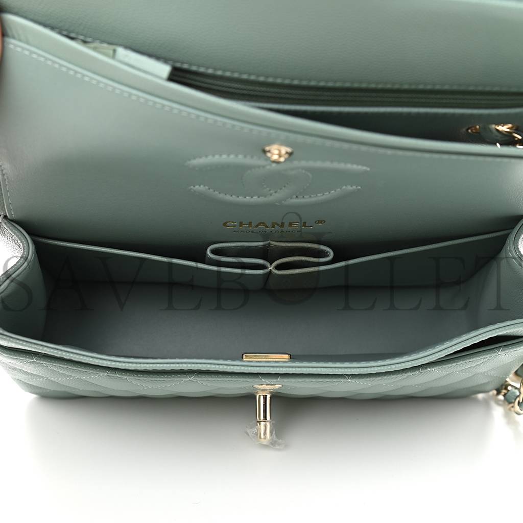 CHANEL CAVIAR QUILTED SMALL DOUBLE FLAP DARK GREEN ROSE GOLD HARDWARE (22*14*6cm) CHANEL CAVIAR QUILTED SMALL DOUBLE FLAP DARK GREEN ROSE GOLD HARDWARE (22*14*6cm)