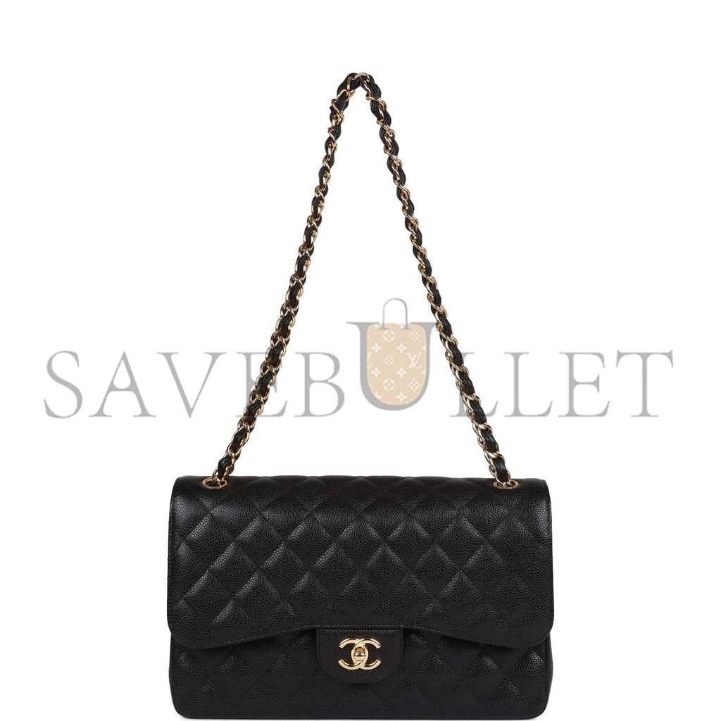 CHANEL JUMBO CLASSIC DOUBLE FLAP BAG BLACK CAVIAR GOLD HARDWARE (30*20*9cm) CHANEL JUMBO CLASSIC DOUBLE FLAP BAG BLACK CAVIAR GOLD HARDWARE (30*20*9cm)