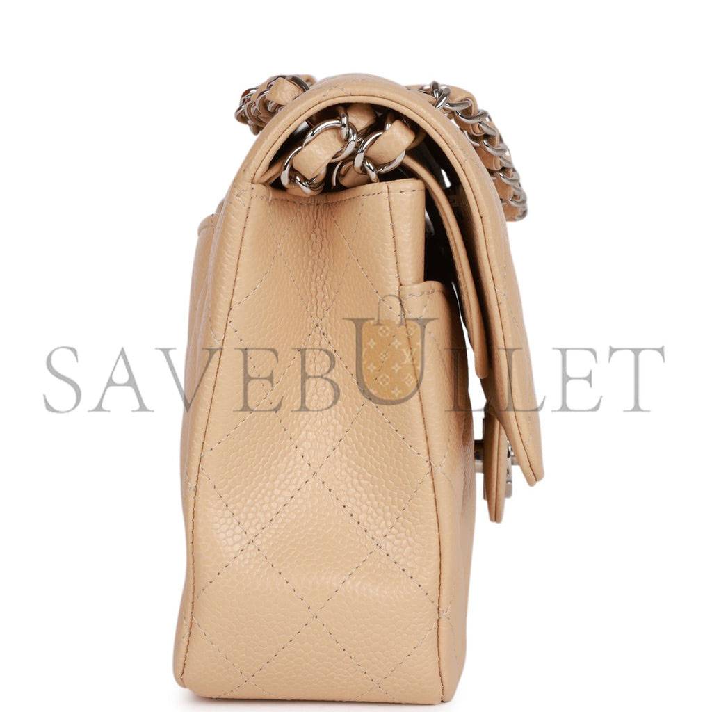 CHANEL MEDIUM CLASSIC DOUBLE FLAP BAG BEIGE CAVIAR SILVER HARDWARE (25*15*7cm) CHANEL MEDIUM CLASSIC DOUBLE FLAP BAG BEIGE CAVIAR SILVER HARDWARE (25*15*7cm)