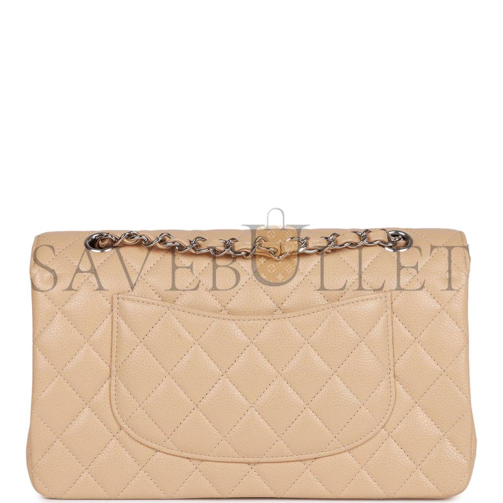 CHANEL MEDIUM CLASSIC DOUBLE FLAP BAG BEIGE CAVIAR SILVER HARDWARE (25*15*7cm) CHANEL MEDIUM CLASSIC DOUBLE FLAP BAG BEIGE CAVIAR SILVER HARDWARE (25*15*7cm)