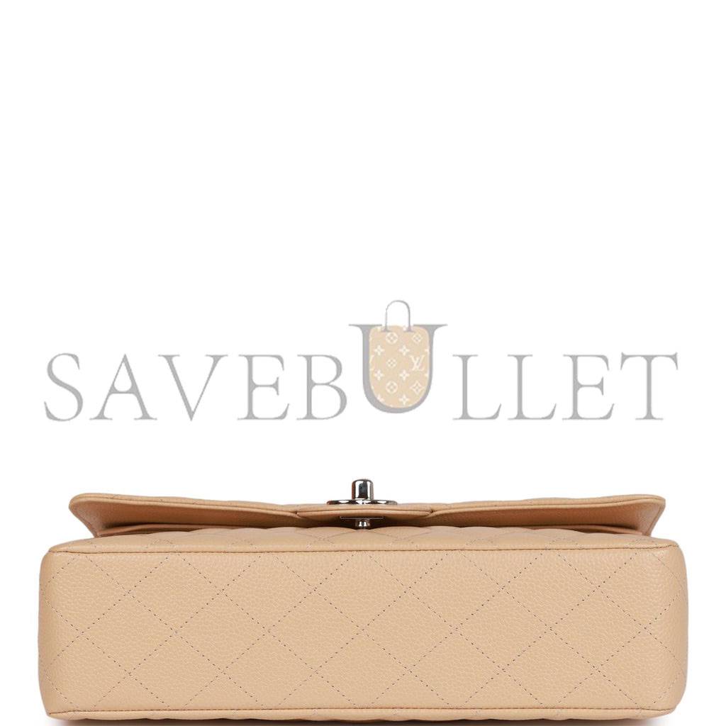 CHANEL MEDIUM CLASSIC DOUBLE FLAP BAG BEIGE CAVIAR SILVER HARDWARE (25*15*7cm) CHANEL MEDIUM CLASSIC DOUBLE FLAP BAG BEIGE CAVIAR SILVER HARDWARE (25*15*7cm)