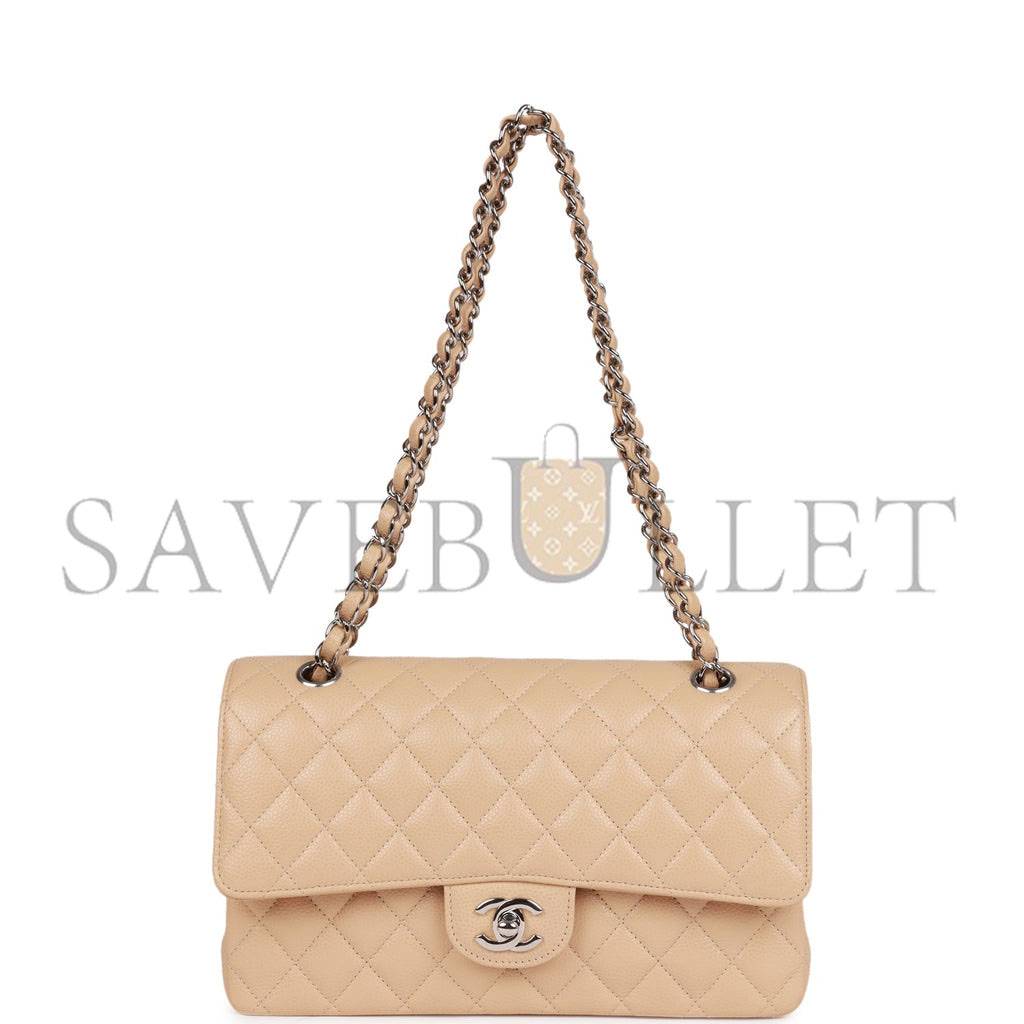 CHANEL MEDIUM CLASSIC DOUBLE FLAP BAG BEIGE CAVIAR SILVER HARDWARE (25*15*7cm) CHANEL MEDIUM CLASSIC DOUBLE FLAP BAG BEIGE CAVIAR SILVER HARDWARE (25*15*7cm)