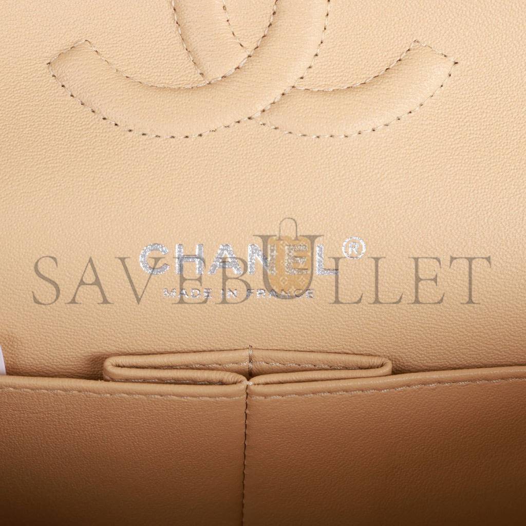 CHANEL MEDIUM CLASSIC DOUBLE FLAP BAG BEIGE CAVIAR SILVER HARDWARE (25*15*7cm) CHANEL MEDIUM CLASSIC DOUBLE FLAP BAG BEIGE CAVIAR SILVER HARDWARE (25*15*7cm)