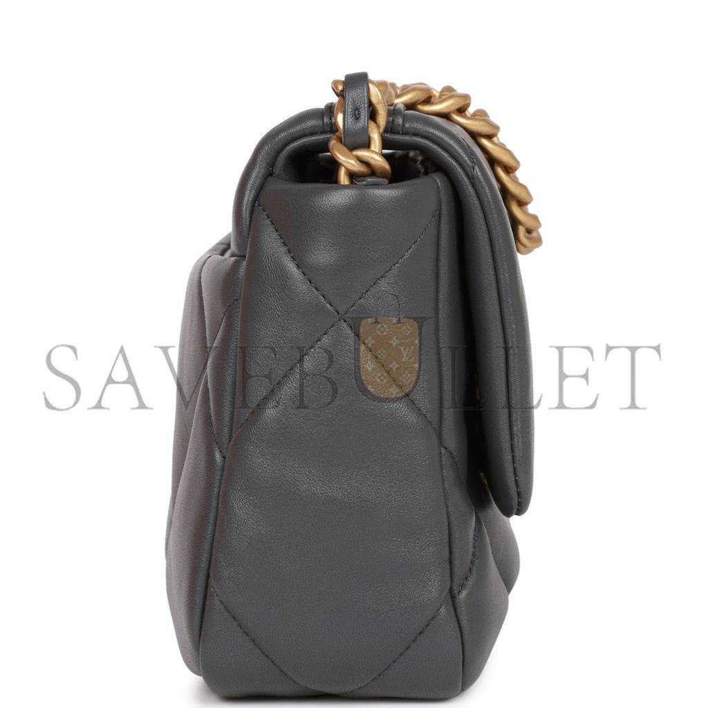 CHANEL MEDIUM 19 FLAP BAG GREY CALFSKIN MIXED HARDWARE (25*16*9cm) CHANEL MEDIUM 19 FLAP BAG GREY CALFSKIN MIXED HARDWARE (25*16*9cm)