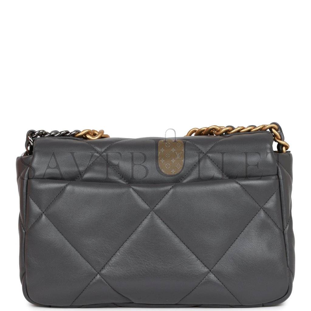 CHANEL MEDIUM 19 FLAP BAG GREY CALFSKIN MIXED HARDWARE (25*16*9cm) CHANEL MEDIUM 19 FLAP BAG GREY CALFSKIN MIXED HARDWARE (25*16*9cm)