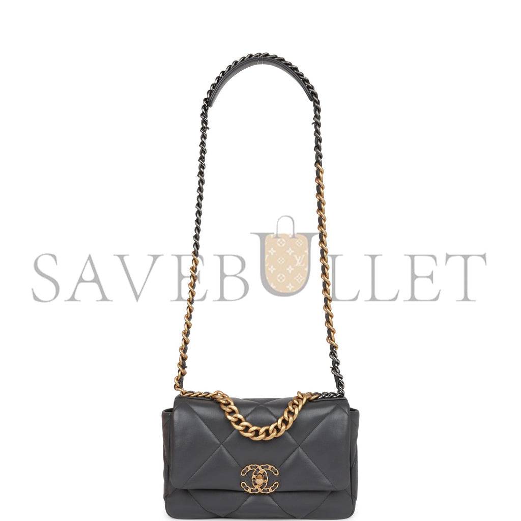 CHANEL MEDIUM 19 FLAP BAG GREY CALFSKIN MIXED HARDWARE (25*16*9cm) CHANEL MEDIUM 19 FLAP BAG GREY CALFSKIN MIXED HARDWARE (25*16*9cm)