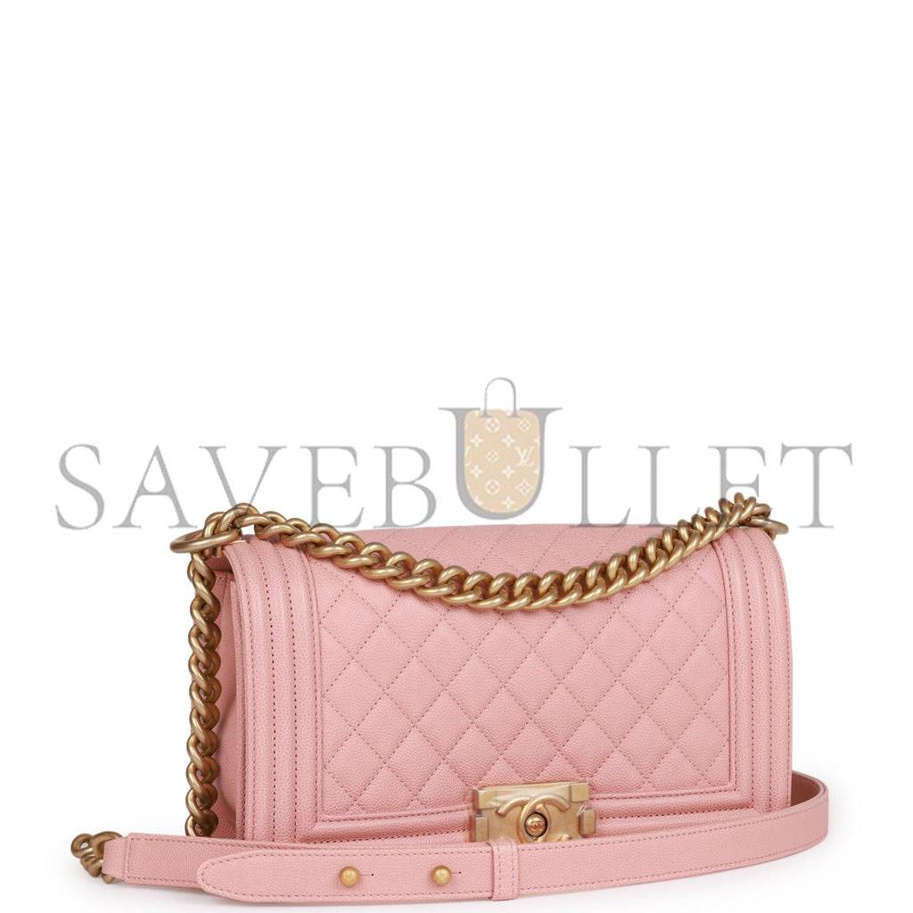 CHANEL MEDIUM BOY BAG PINK CAVIAR ANTIQUE GOLD HARDWARE (25*15*9cm) CHANEL MEDIUM BOY BAG PINK CAVIAR ANTIQUE GOLD HARDWARE (25*15*9cm)