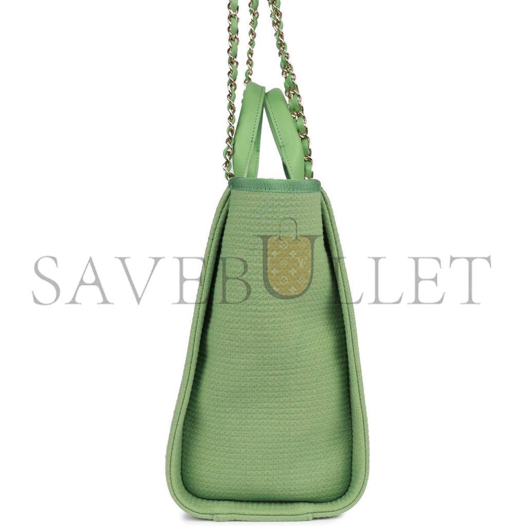 CHANEL SMALL DEAUVILLE SHOPPING BAG GREEN BOUCLE LIGHT GOLD HARDWARE (34*27*15cm) CHANEL SMALL DEAUVILLE SHOPPING BAG GREEN BOUCLE LIGHT GOLD HARDWARE (34*27*15cm)