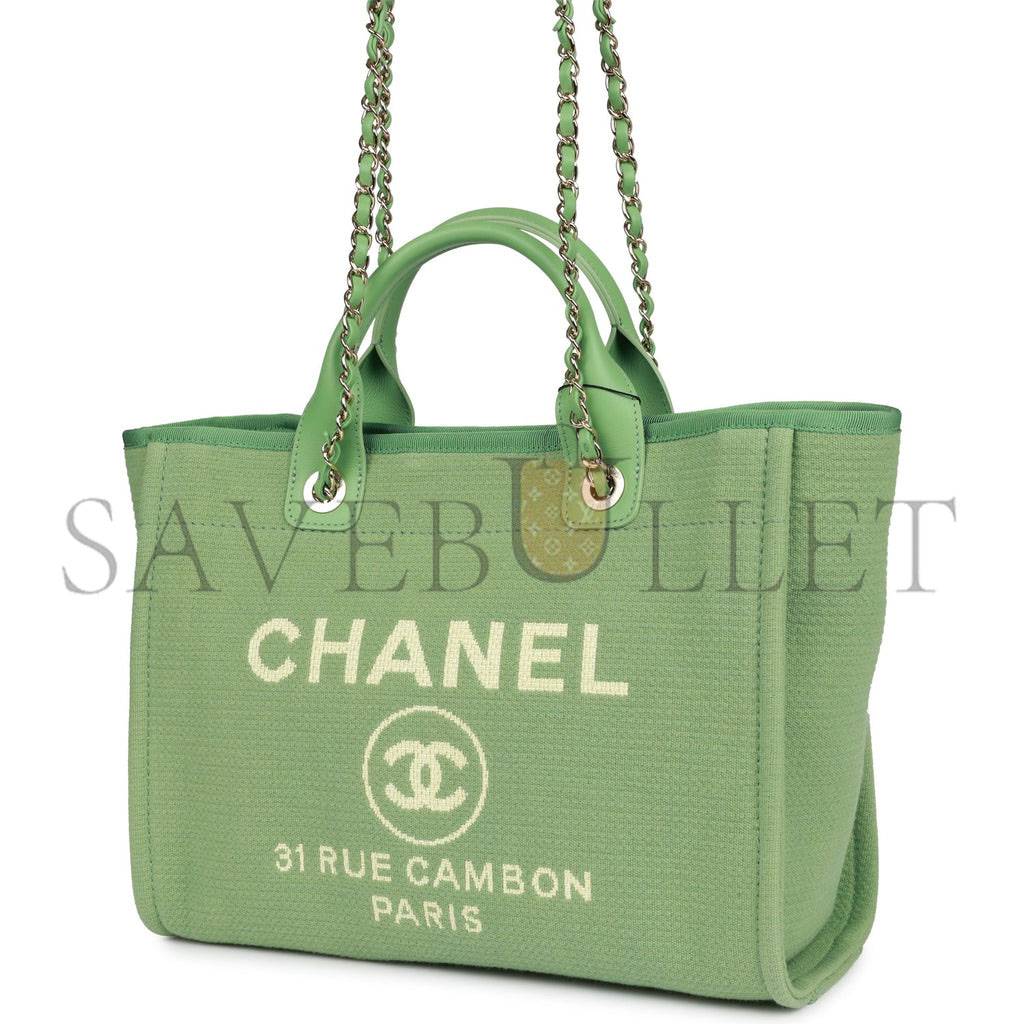 CHANEL SMALL DEAUVILLE SHOPPING BAG GREEN BOUCLE LIGHT GOLD HARDWARE (34*27*15cm) CHANEL SMALL DEAUVILLE SHOPPING BAG GREEN BOUCLE LIGHT GOLD HARDWARE (34*27*15cm)