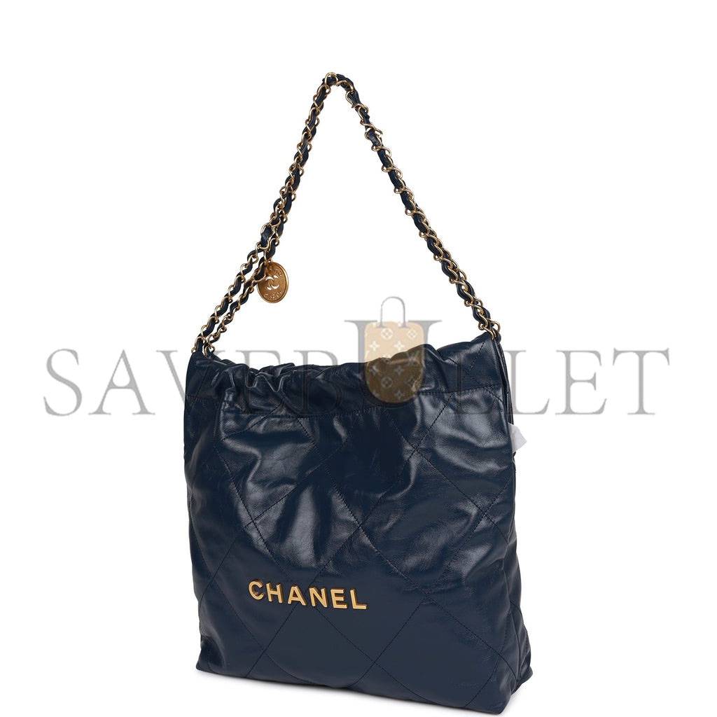 CHANEL LARGE 22 BAG NAVY LAMBSKIN ANTIQUE GOLD HARDWARE (46*45*10cm) CHANEL LARGE 22 BAG NAVY LAMBSKIN ANTIQUE GOLD HARDWARE (46*45*10cm)
