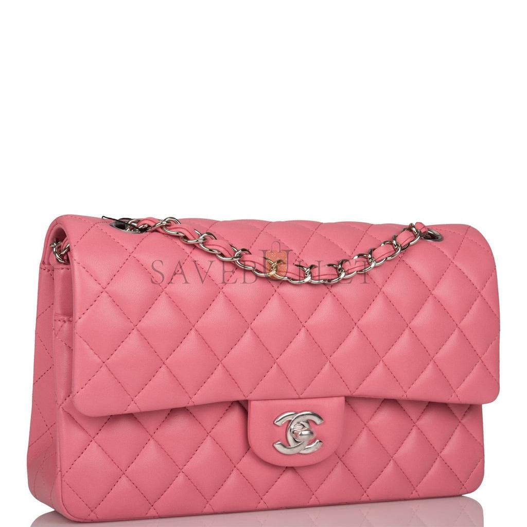 CHANEL MEDIUM CLASSIC DOUBLE FLAP BAG ROSE QUILTED LAMBSKIN SILVER HARDWARE (25*15*7cm) CHANEL MEDIUM CLASSIC DOUBLE FLAP BAG ROSE QUILTED LAMBSKIN SILVER HARDWARE (25*15*7cm)