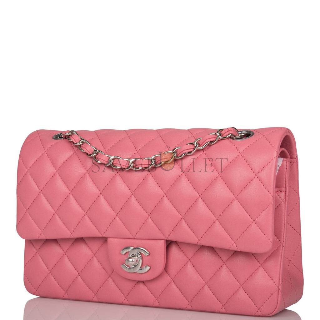 CHANEL MEDIUM CLASSIC DOUBLE FLAP BAG ROSE QUILTED LAMBSKIN SILVER HARDWARE (25*15*7cm) CHANEL MEDIUM CLASSIC DOUBLE FLAP BAG ROSE QUILTED LAMBSKIN SILVER HARDWARE (25*15*7cm)