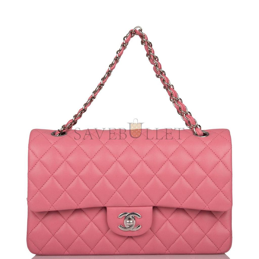 CHANEL MEDIUM CLASSIC DOUBLE FLAP BAG ROSE QUILTED LAMBSKIN SILVER HARDWARE (25*15*7cm) CHANEL MEDIUM CLASSIC DOUBLE FLAP BAG ROSE QUILTED LAMBSKIN SILVER HARDWARE (25*15*7cm)