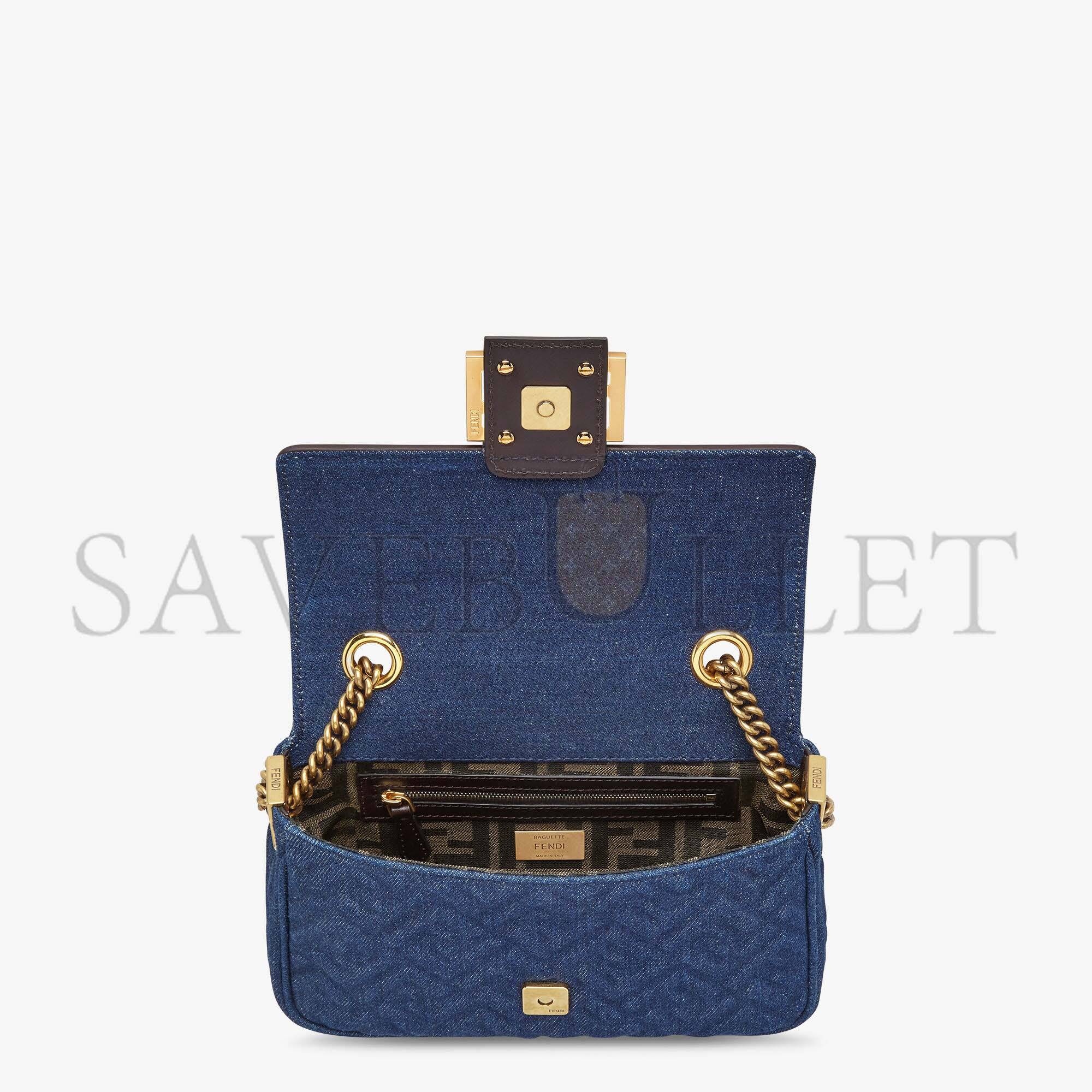 FENDI BAGUETTE CHAIN MIDI - DARK BLUE DENIM BAG 8BR793ALOWF1HZW (24*14.5*7cm) FENDI BAGUETTE CHAIN MIDI - DARK BLUE DENIM BAG 8BR793ALOWF1HZW (24*14.5*7cm)