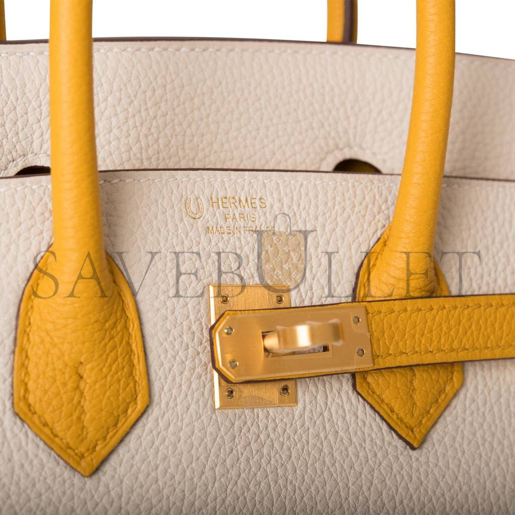 HERMES SPECIAL ORDER (HSS) BIRKIN 25 CRAIE AND JAUNE AMBRE TOGO BRUSHED GOLD HARDWARE HANDMADE (25cm) HERMES SPECIAL ORDER (HSS) BIRKIN 25 CRAIE AND JAUNE AMBRE TOGO BRUSHED GOLD HARDWARE HANDMADE (25cm)