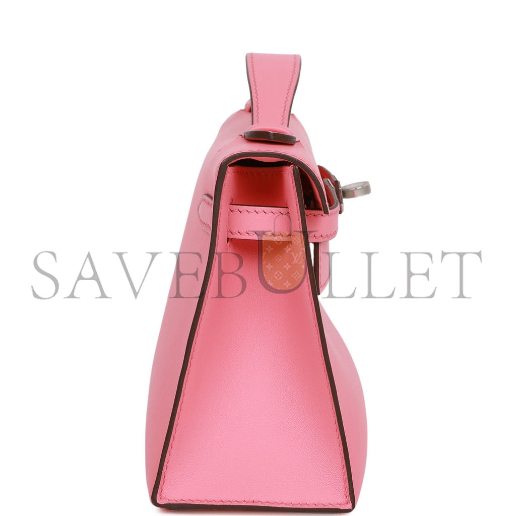 HERMES MINI KELLY POCHETTE ROSE D'ETE SWIFT PALLADIUM HARDWARE (22*14*7cm) HERMES MINI KELLY POCHETTE ROSE D'ETE SWIFT PALLADIUM HARDWARE (22*14*7cm)