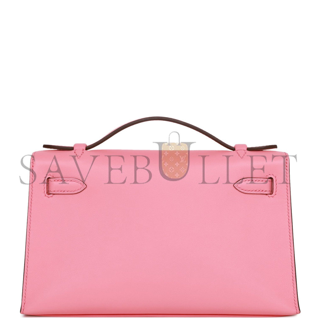 HERMES MINI KELLY POCHETTE ROSE D'ETE SWIFT PALLADIUM HARDWARE (22*14*7cm) HERMES MINI KELLY POCHETTE ROSE D'ETE SWIFT PALLADIUM HARDWARE (22*14*7cm)