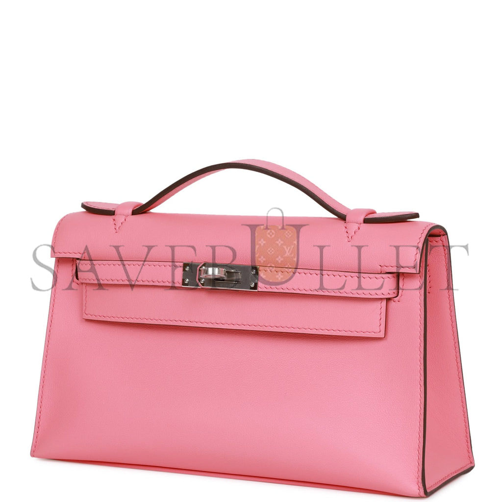 HERMES MINI KELLY POCHETTE ROSE D'ETE SWIFT PALLADIUM HARDWARE (22*14*7cm) HERMES MINI KELLY POCHETTE ROSE D'ETE SWIFT PALLADIUM HARDWARE (22*14*7cm)