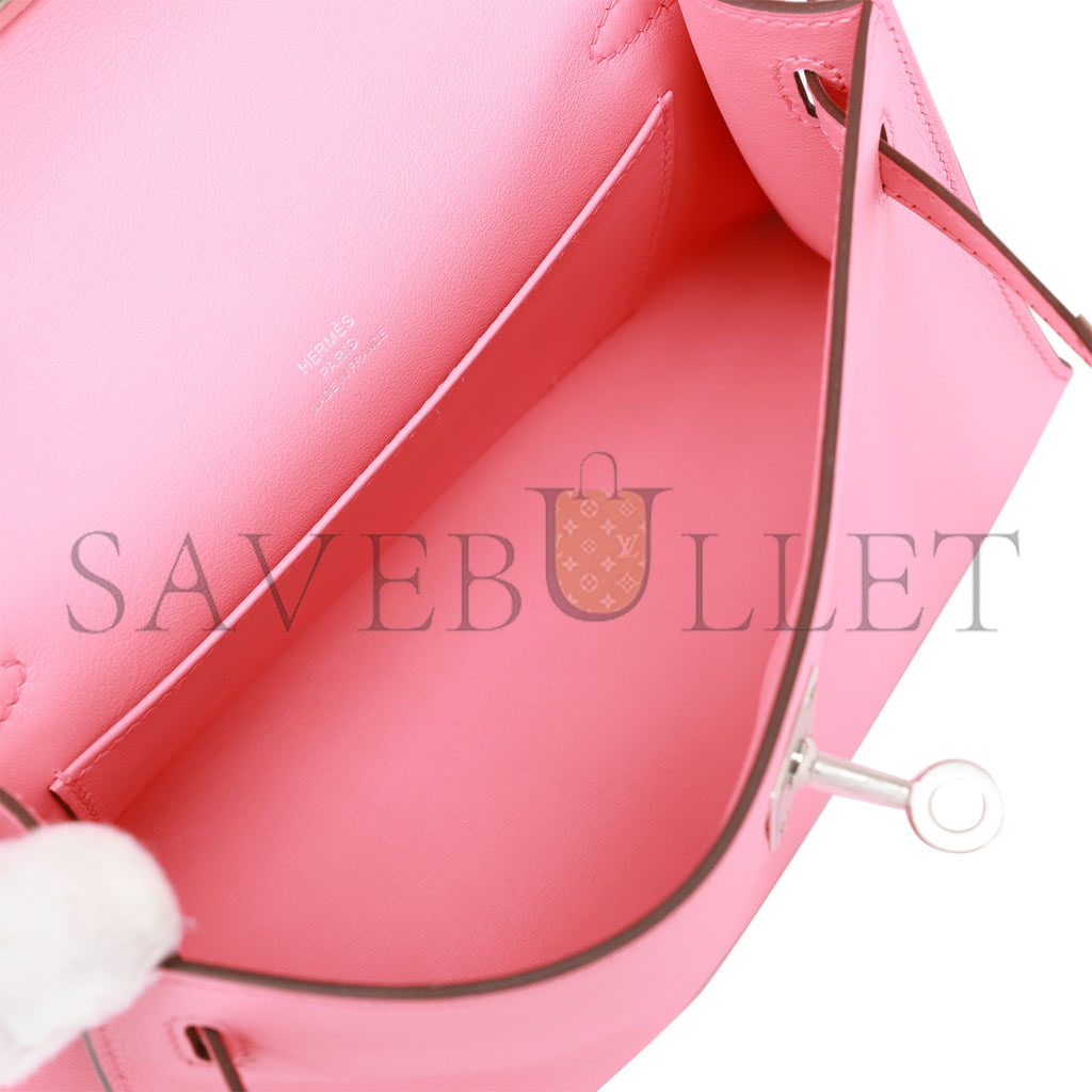 HERMES MINI KELLY POCHETTE ROSE D'ETE SWIFT PALLADIUM HARDWARE (22*14*7cm) HERMES MINI KELLY POCHETTE ROSE D'ETE SWIFT PALLADIUM HARDWARE (22*14*7cm)