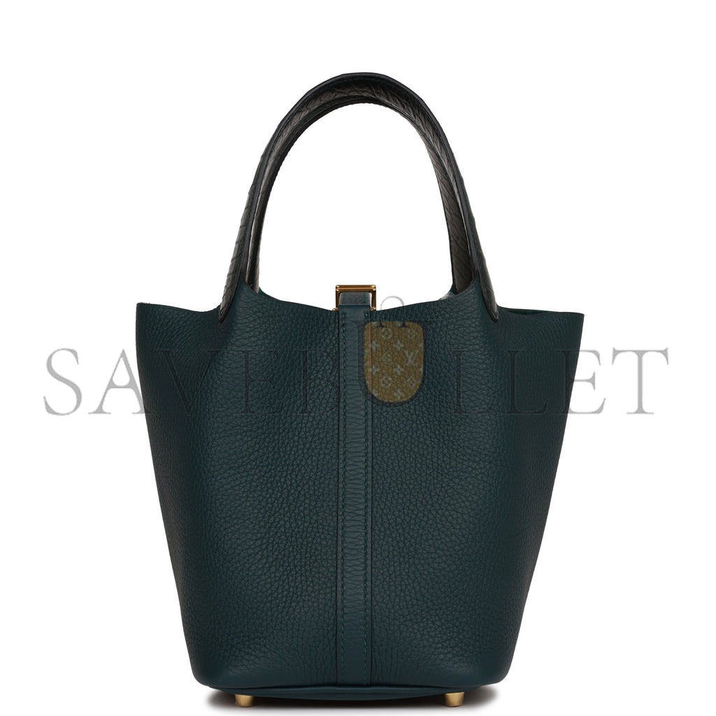 HERMES PICOTIN LOCK 18 VERT CYPRESS MATTE ALLIGATOR AND CLEMENCE TOUCH GOLD HARDWARE (18*13*18cm) HERMES PICOTIN LOCK 18 VERT CYPRESS MATTE ALLIGATOR AND CLEMENCE TOUCH GOLD HARDWARE (18*13*18cm)