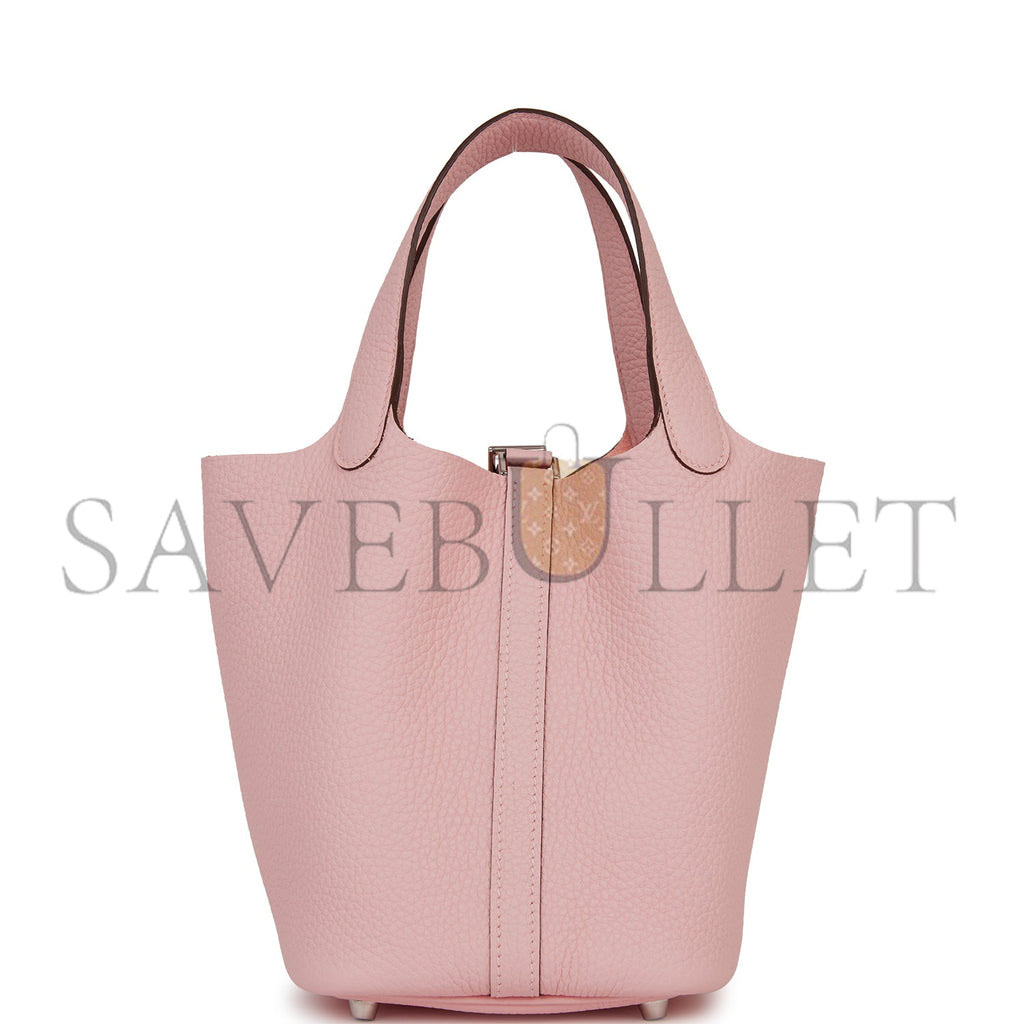 H**mes picotin lock 18 rose sakura clemence palladium hardware (18*13*18cm)