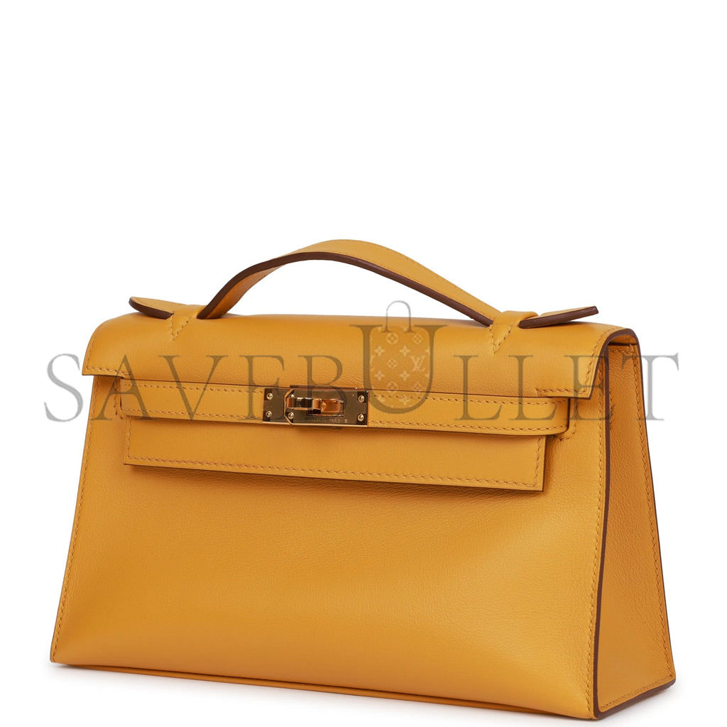 H**mes kelly pochette jaune ambre swift gold hardware  (22*12*13cm)
