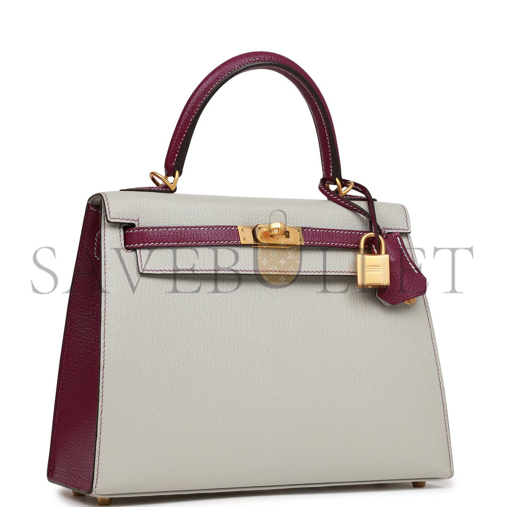 HERMES SPECIAL ORDER (HSS) KELLY SELLIER 25 GRIS PERLE AND ANEMONE CHEVRE BRUSHED GOLD HARDWARE HANDMADE(25*17*7cm) HERMES SPECIAL ORDER (HSS) KELLY SELLIER 25 GRIS PERLE AND ANEMONE CHEVRE BRUSHED GOLD HARDWARE HANDMADE(25*17*7cm)