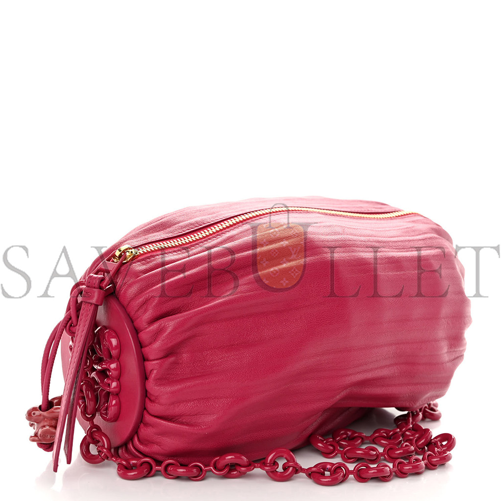 LOEWE LAMBSKIN PLEATED BRACELET POUCH SHOULDER BAG ROUGE BLOSSOMS (25*10*10cm) LOEWE LAMBSKIN PLEATED BRACELET POUCH SHOULDER BAG ROUGE BLOSSOMS (25*10*10cm)