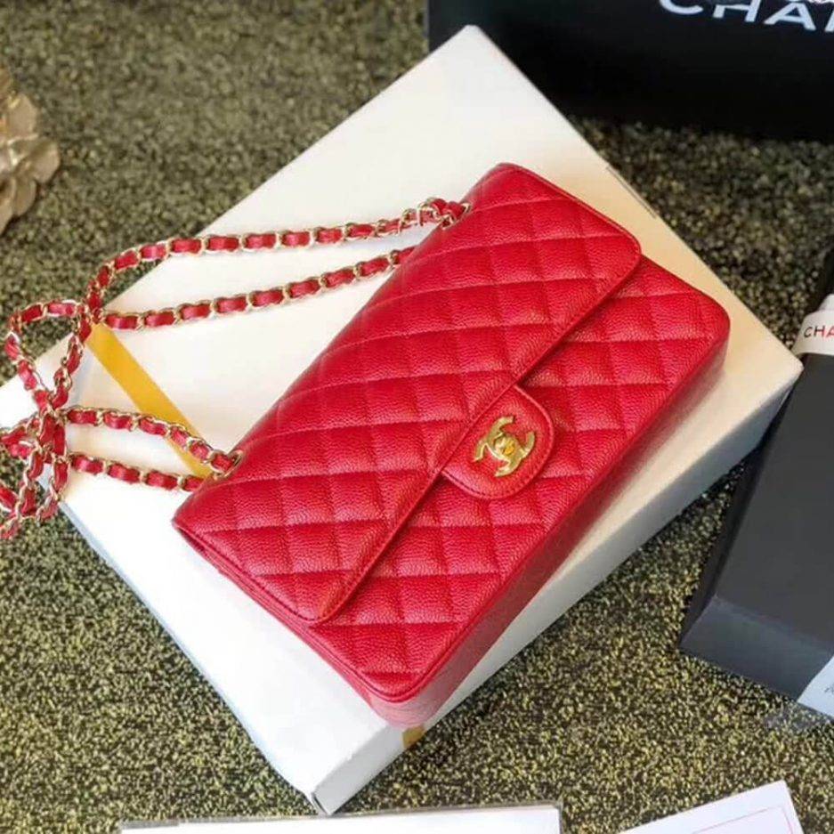 CHANEL CLASSIC FLAP SMALL RED CAVIAR LEATHER GOLD HARDWARE (23*14.5*6cm) CHANEL CLASSIC FLAP SMALL RED CAVIAR LEATHER GOLD HARDWARE (23*14.5*6cm)