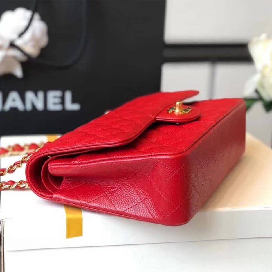 CHANEL CLASSIC FLAP SMALL RED CAVIAR LEATHER GOLD HARDWARE (23*14.5*6cm) CHANEL CLASSIC FLAP SMALL RED CAVIAR LEATHER GOLD HARDWARE (23*14.5*6cm)