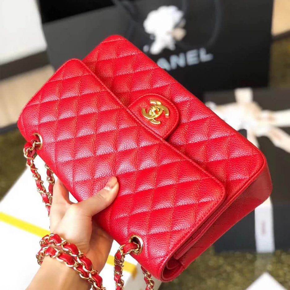 CHANEL CLASSIC FLAP SMALL RED CAVIAR LEATHER GOLD HARDWARE (23*14.5*6cm) CHANEL CLASSIC FLAP SMALL RED CAVIAR LEATHER GOLD HARDWARE (23*14.5*6cm)
