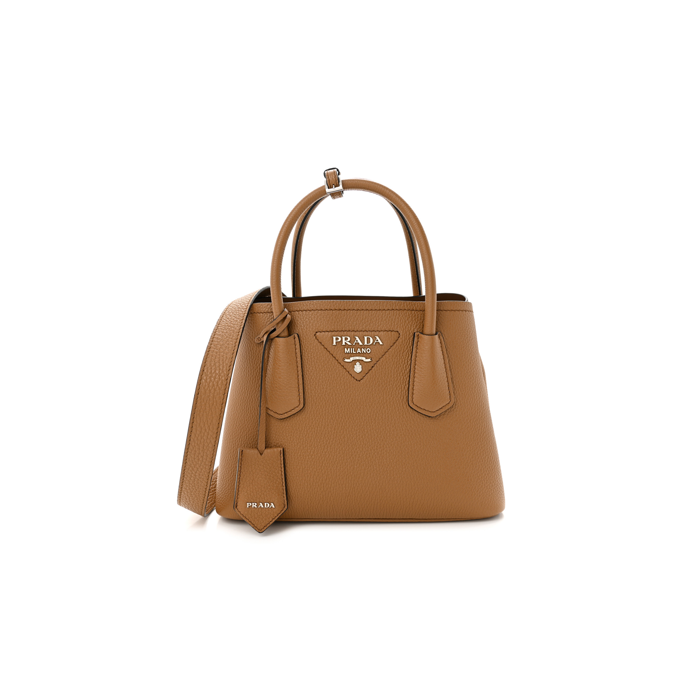 PRADA VITELLO DAINO SOFT MINI DOUBLE BAG CARAMEL (25*18*10cm) PRADA VITELLO DAINO SOFT MINI DOUBLE BAG CARAMEL (25*18*10cm)