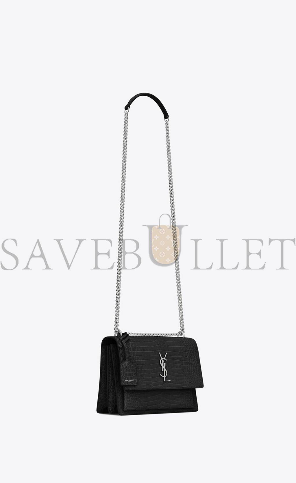YSL SUNSET MEDIUM CHAIN GAB IN CROCODILE-EMBOSSED SHINY LEATHER 442906DND0N1000 (22*16*6.5cm) YSL SUNSET MEDIUM CHAIN GAB IN CROCODILE-EMBOSSED SHINY LEATHER 442906DND0N1000 (22*16*6.5cm)