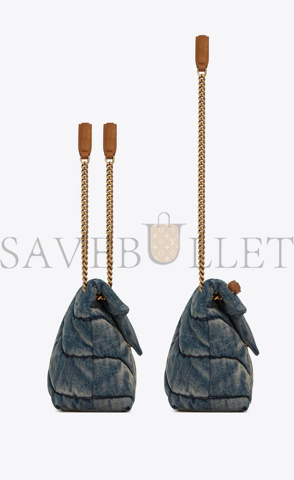 YSL PUFFER MEDIUM CHAIN BAG IN QUILTED VINTAGE DENIM AND SUEDE 5774752PT674575 (35*23*13.5cm) YSL PUFFER MEDIUM CHAIN BAG IN QUILTED VINTAGE DENIM AND SUEDE 5774752PT674575 (35*23*13.5cm)