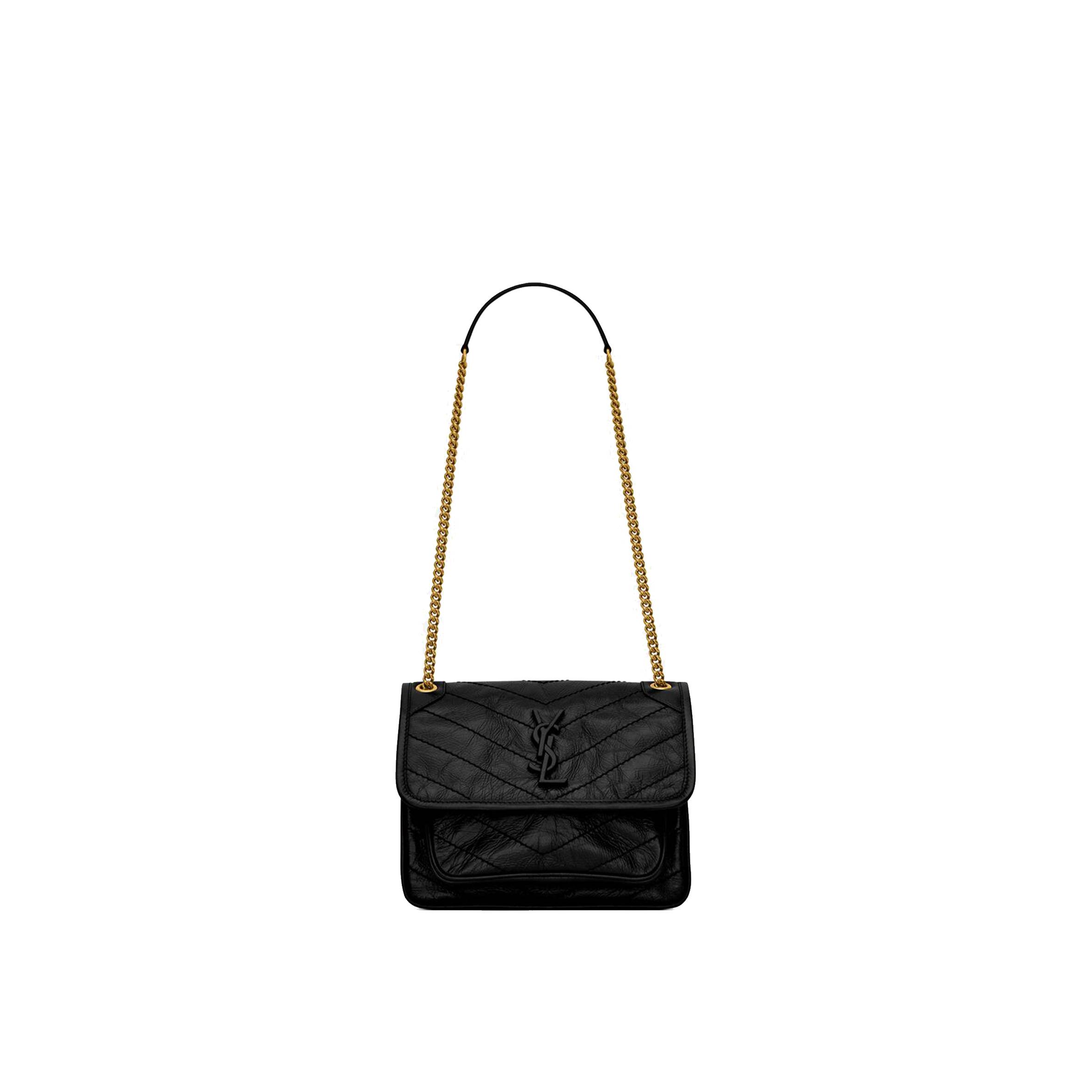 YSL NIKI BABY CHAIN BAG IN CRINKLED VINTAGE LEATHER 6331600EN071000 (21*16*7.5cm)