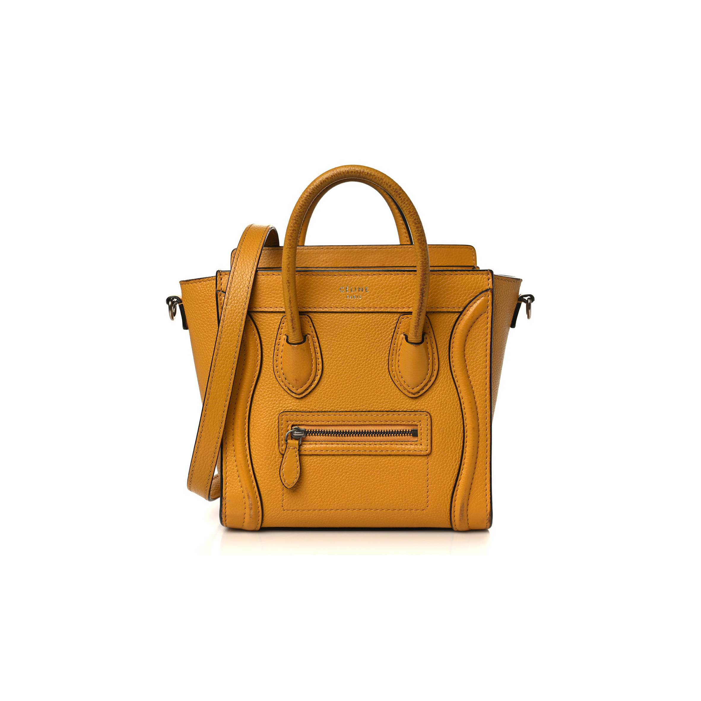 CELINE DRUMMED CALFSKIN NANO LUGGAGE OCRE (20*20*10cm) CELINE DRUMMED CALFSKIN NANO LUGGAGE OCRE (20*20*10cm)