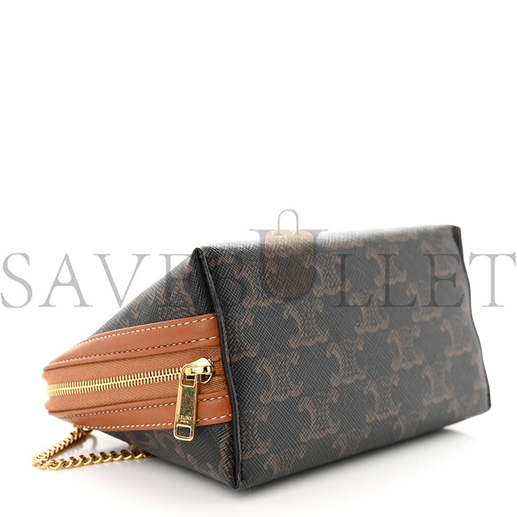 CELINE TRIOMPHE CANVAS CALFSKIN MINI CLUTCH ON CHAIN TAN (17*11*9cm) CELINE TRIOMPHE CANVAS CALFSKIN MINI CLUTCH ON CHAIN TAN (17*11*9cm)