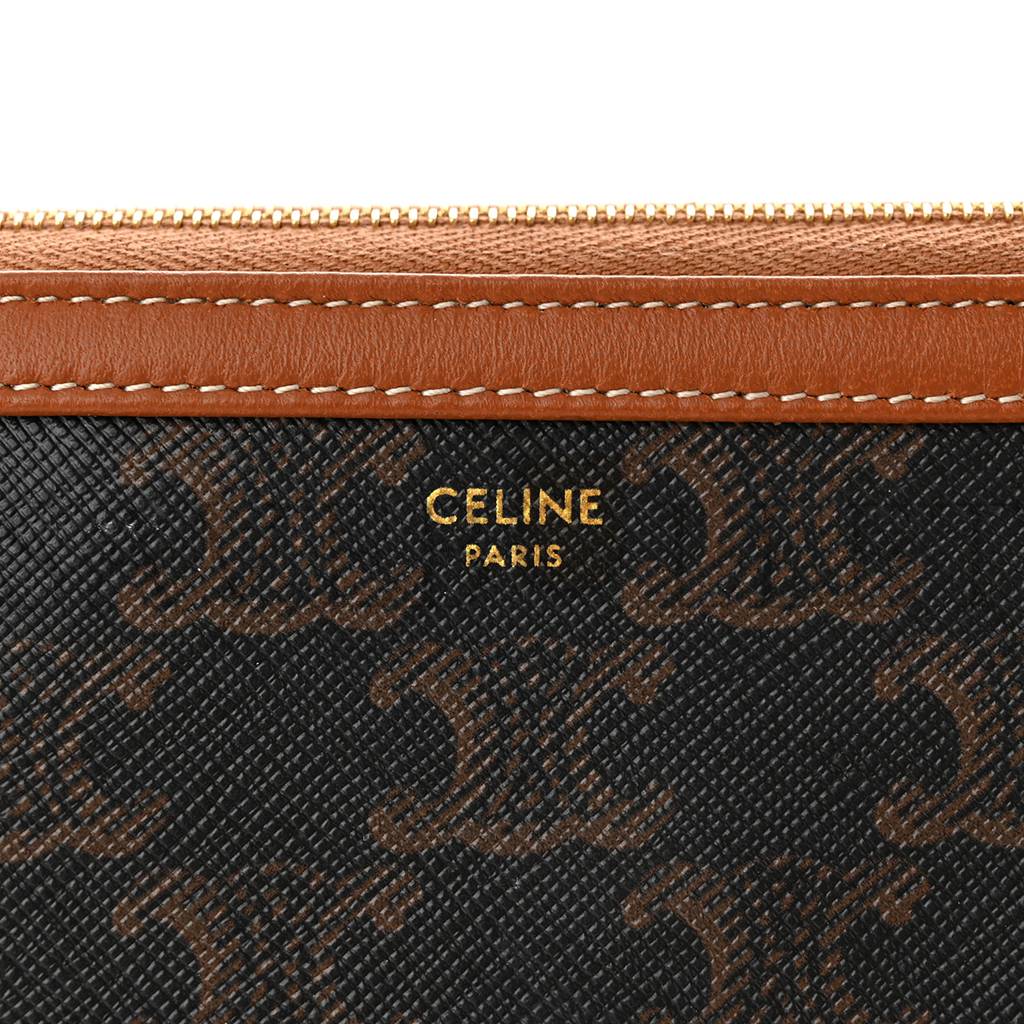 CELINE TRIOMPHE CANVAS CALFSKIN MINI CLUTCH ON CHAIN TAN (17*11*9cm) CELINE TRIOMPHE CANVAS CALFSKIN MINI CLUTCH ON CHAIN TAN (17*11*9cm)