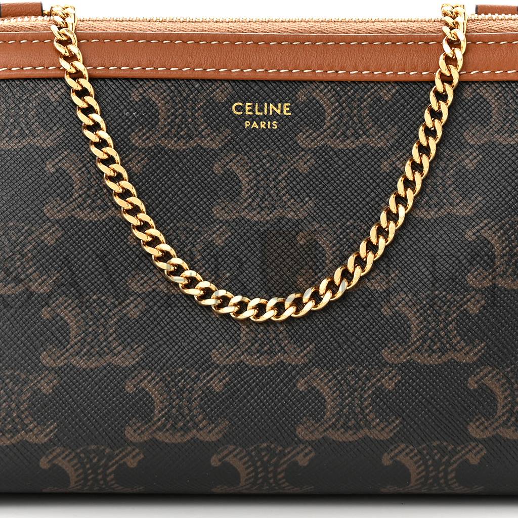 CELINE TRIOMPHE CANVAS CALFSKIN MINI CLUTCH ON CHAIN TAN (17*11*9cm) CELINE TRIOMPHE CANVAS CALFSKIN MINI CLUTCH ON CHAIN TAN (17*11*9cm)