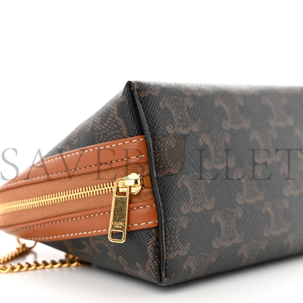 CELINE TRIOMPHE CANVAS CALFSKIN MINI CLUTCH ON CHAIN TAN (17*11*9cm) CELINE TRIOMPHE CANVAS CALFSKIN MINI CLUTCH ON CHAIN TAN (17*11*9cm)