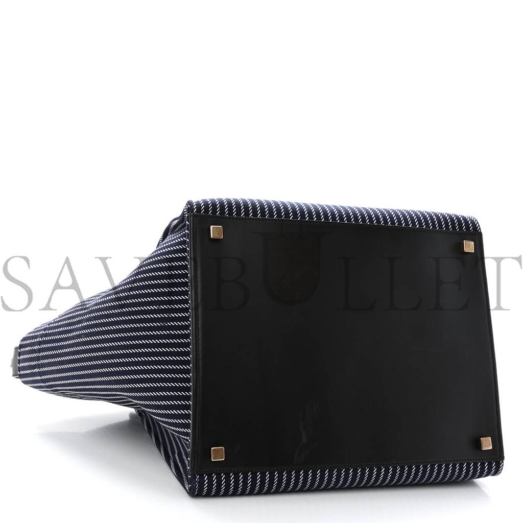 CELINE COTTON CANVAS STRIPED MEDIUM PHANTOM LUGGAGE BLUE WHITE (30*28*25cm) CELINE COTTON CANVAS STRIPED MEDIUM PHANTOM LUGGAGE BLUE WHITE (30*28*25cm)