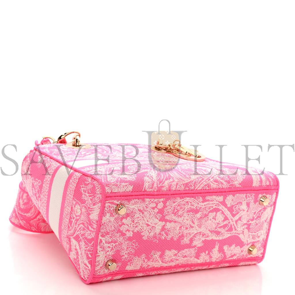 D*or canvas toile de jouy reverse embroidered medium lady d-lite fluorescent pink (24*20*11cm)