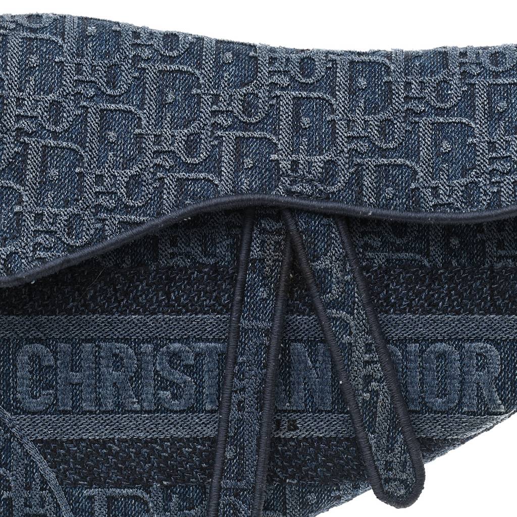 D*or oblique embroidered saddle bag denim blue (25*22*5.7cm)