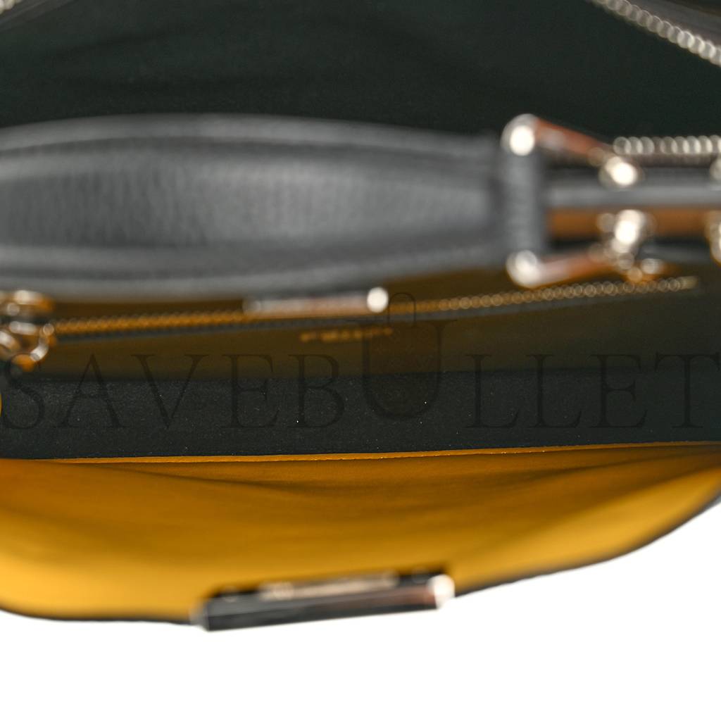FENDI CUOIO ROMANO VITELLO GRACE LIGHT GLAZED FABRIC BI-COLOR FF 1974 MINI PEEKABOO I SEE U SATCHEL BLACK (25*20*9cm) FENDI CUOIO ROMANO VITELLO GRACE LIGHT GLAZED FABRIC BI-COLOR FF 1974 MINI PEEKABOO I SEE U SATCHEL BLACK (25*20*9cm)
