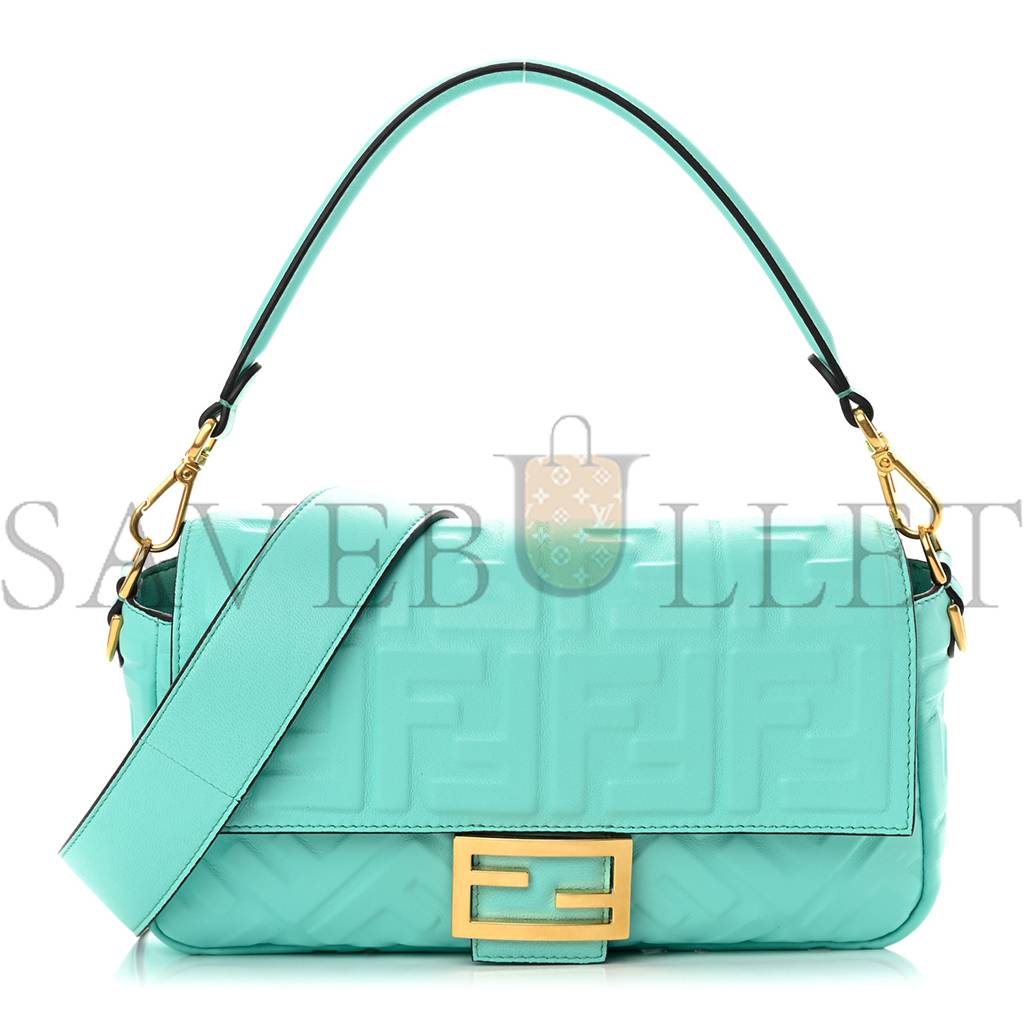 FENDI NAPPA FF 1974 EMBOSSED BAGUETTE SPRING TURQUOISE (27*15*5cm) FENDI NAPPA FF 1974 EMBOSSED BAGUETTE SPRING TURQUOISE (27*15*5cm)
