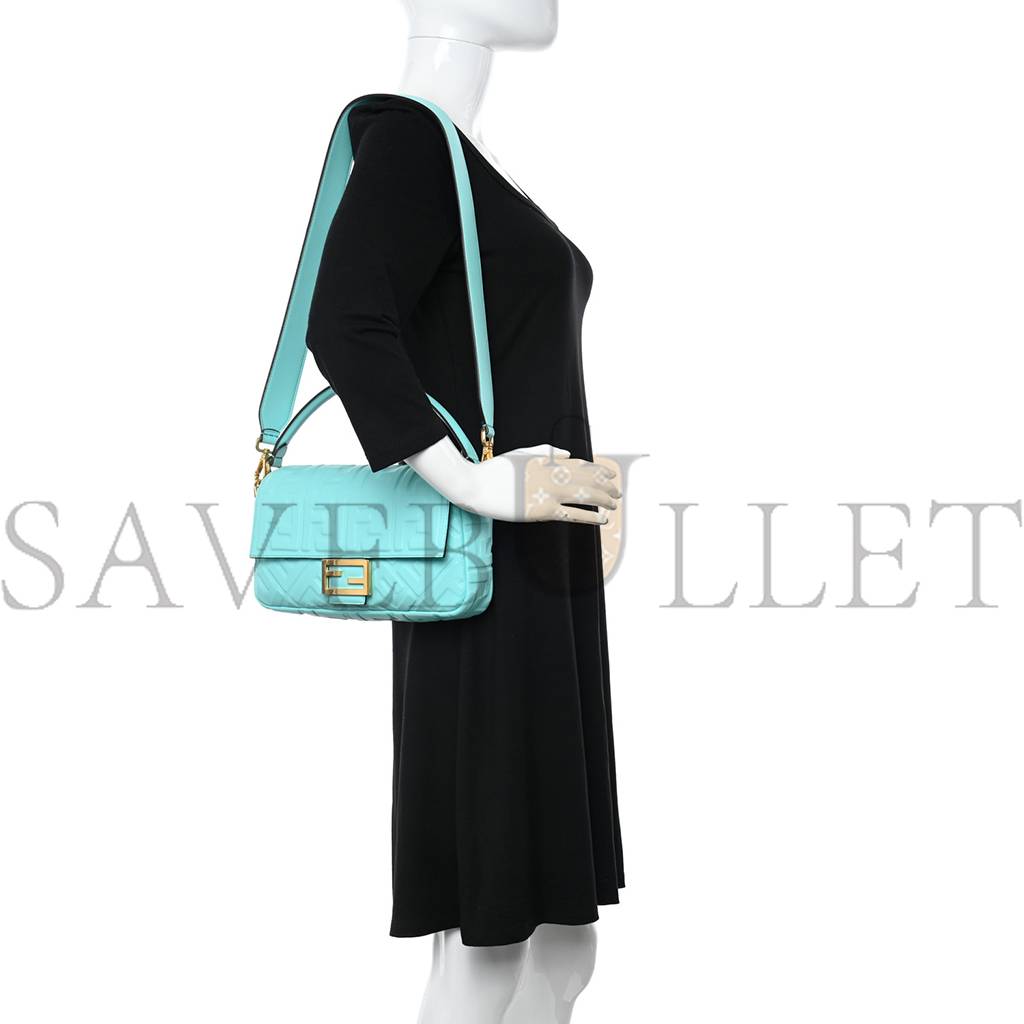 FENDI NAPPA FF 1974 EMBOSSED BAGUETTE SPRING TURQUOISE (27*15*5cm) FENDI NAPPA FF 1974 EMBOSSED BAGUETTE SPRING TURQUOISE (27*15*5cm)